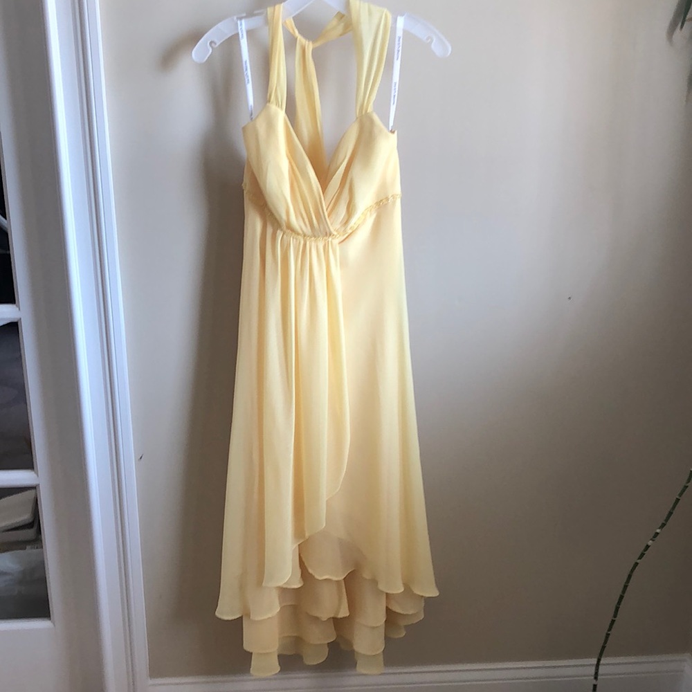 Canary Yellow Layered Chiffon Halter Tie Dress Size 4 by Davids Bridal